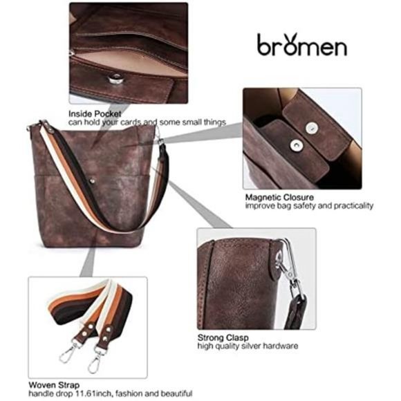 BROMEN Handbags for Women Bucket Bags Vegan Leather Purses and Handbags